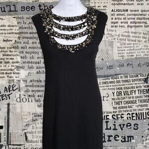 Vintage nanette lepore sequin and Beaded Black Wool Cocktail Dress womens sz M